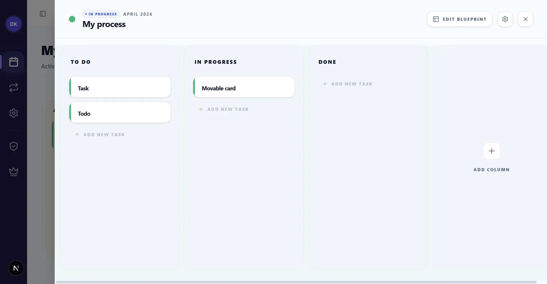 Run Board with Kanban columns for task execution